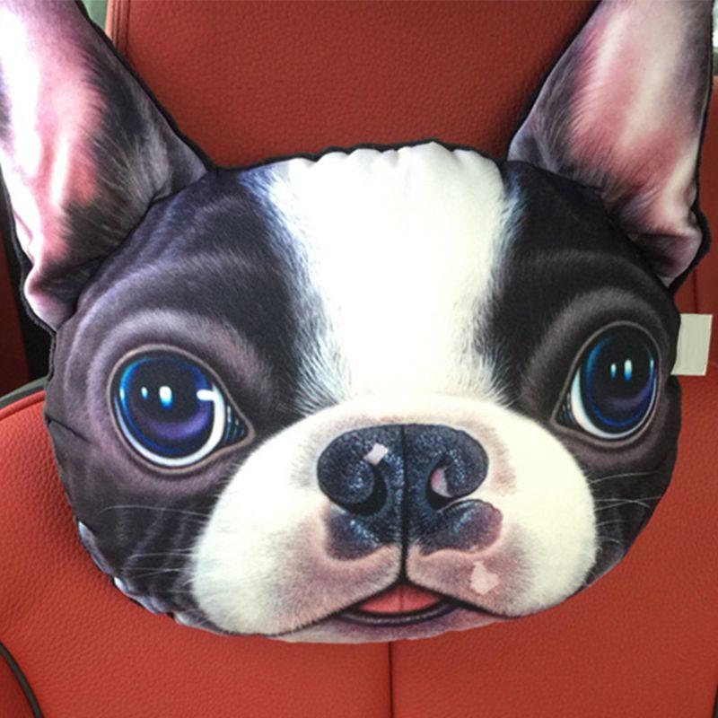 Seat Cushions 3D Printed Schnauzer Teddy Dog Face Car Headrest Neck Rest Auto Safety Cushion/ Support With Carbon F19A