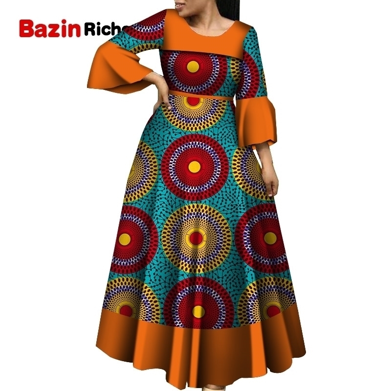 Long Sleeve Flare Sleeve Dresses for Women Party Wedding Date Dashiki African Women Clothing African Lady Dresses WY5600 210408