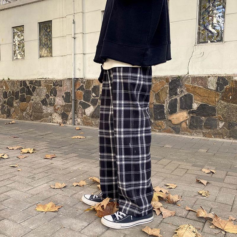 Neploha Men's Autumn Winter Plaid Pants Woman Loose Straight Casual Oversize Trousers Japanese Style Male Hip Hop