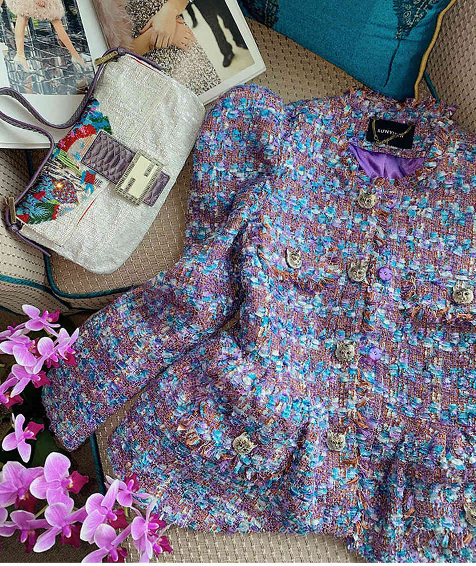 Women's Summer Tweed High Quality 2-Piece Set Ladies Slim Striped Fashion Fringed Trim Jacket + Short 210525