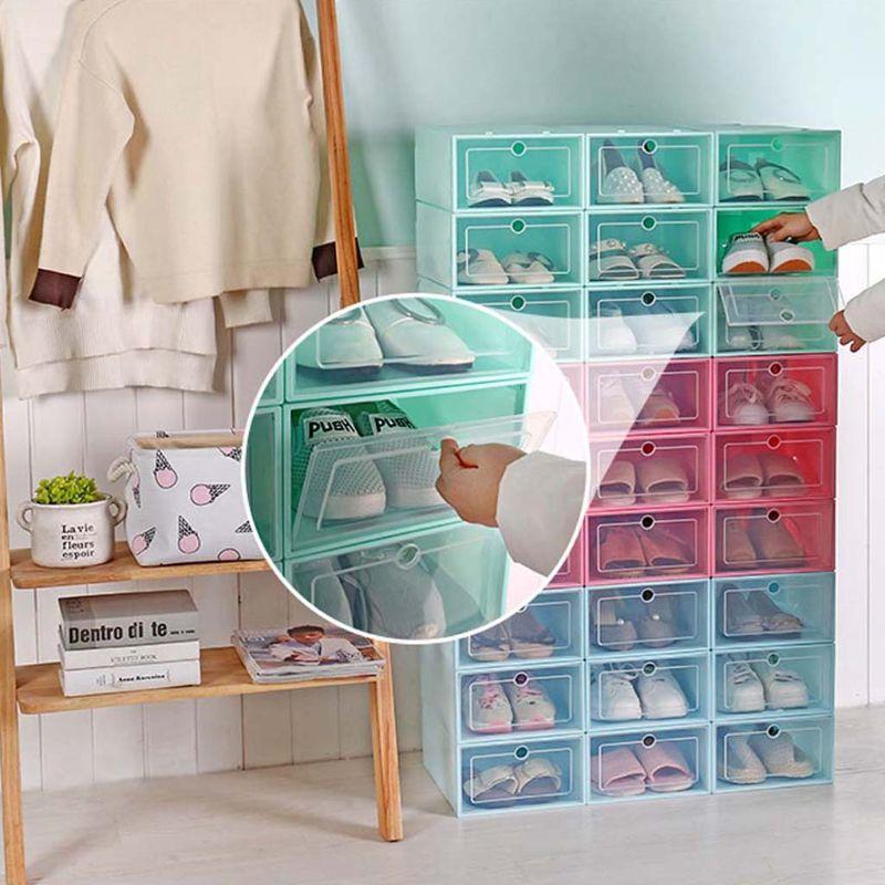 6Pcs Plastic Shoe Box Stackable Foldable Organizer Drawer Storage Case With Flipping Clear Door Ladies Men 33.5x23.5x13cm Clothing & Wardrob