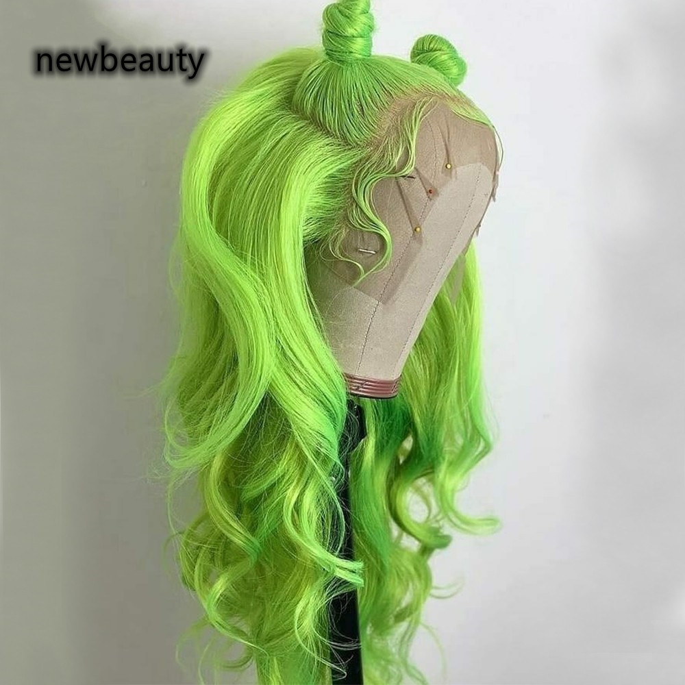 Synthetic Lace Frontal Wig Natural Wave Hair Green Color Long Wavy Wigs For Black Women Cosplay Party