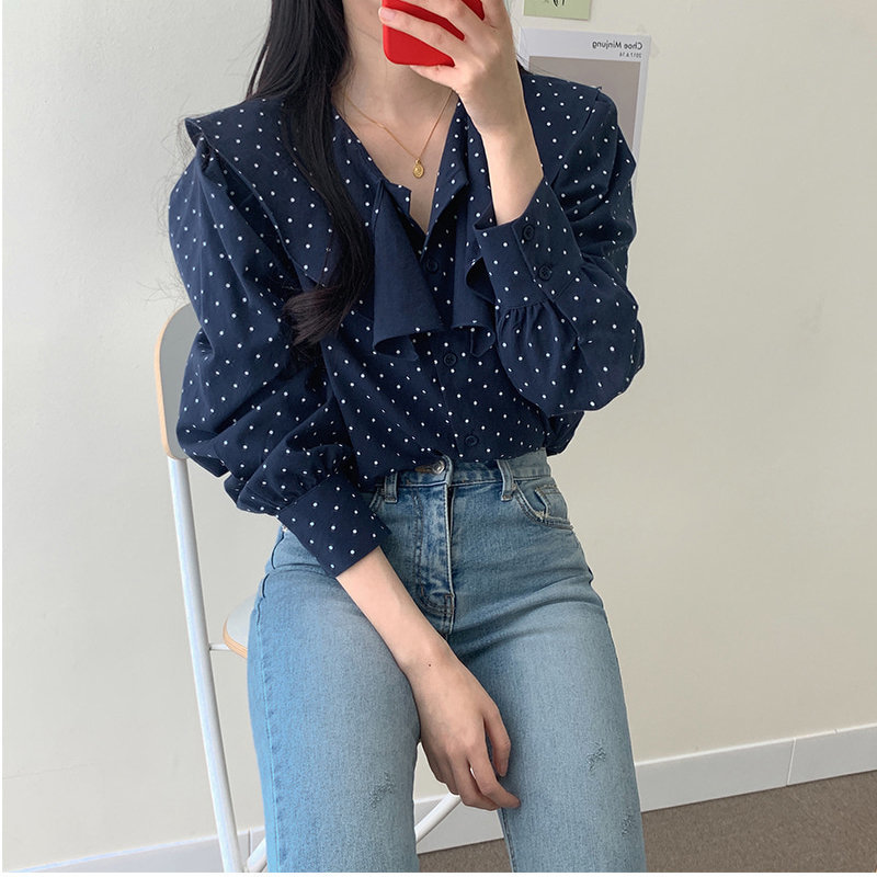 Comelsexy Korean Polka Dots All Match High Quality Chic Brief Female Blouses Office Lady Large Size Shirts 210515