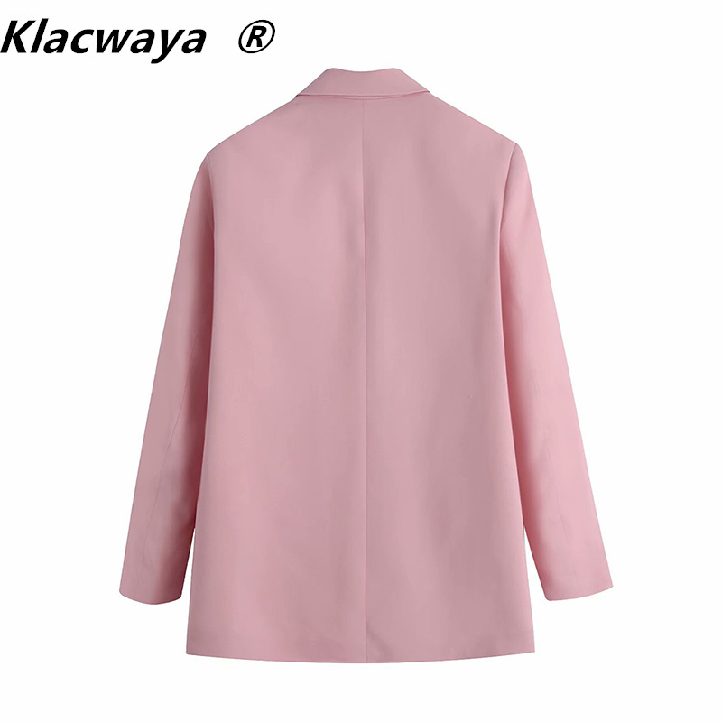 Women Fashion Double Breasted Loose Fitting Blazers Vintage Long Sleeve Pockets Female Outerwear Chic Veste Femme 210521