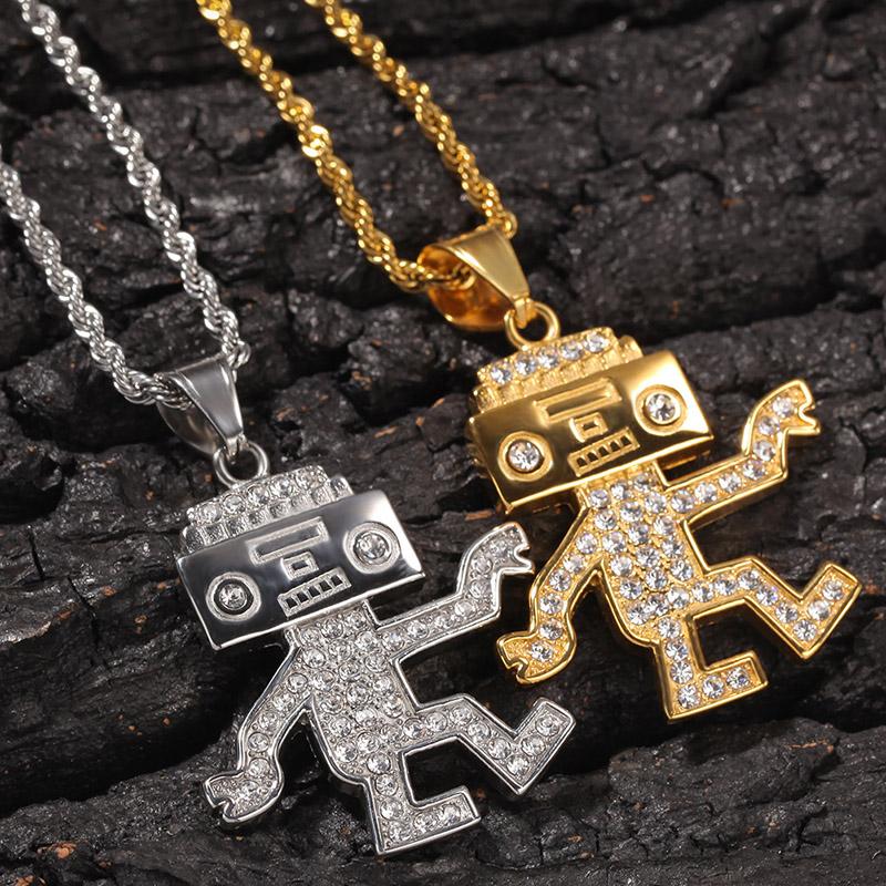 Pendant Necklaces Hip Hop CZ Zircon Bling Iced Out Gold Color Stainless Steel Cartoon Robot Pendants Necklace For Men Rapper Jewelry Drop
Pendant Necklaces Hip Hop CZ Zircon Bling Iced Out Gold Color Stainless Steel Cartoon Robot Pendants Necklace For Men Rapper Jewelry Drop