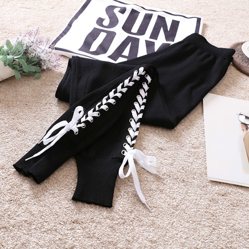 Nomikuma Autumn Knitted Harem Pants Korean Cross Bow Bandage Sweater Pants Causal Stretch High Waist Anke Trousers 6C792 210427