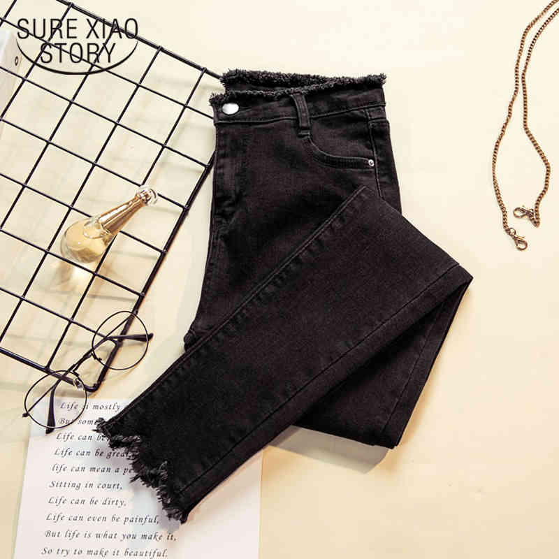 Pencile Pants Stretch Feminine Skinny Trousers Women High Waist Jeans Plus Size Denim Black Anklelength 7583 50 210417