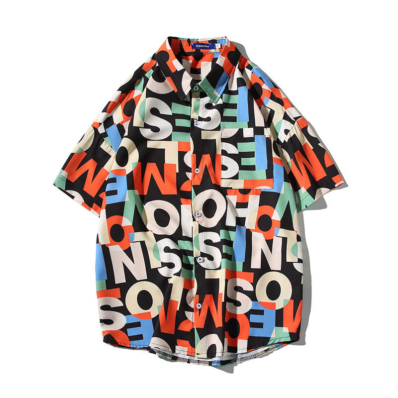 Men's Tracksuits Hawaii Print Beach Shirt Fashion Streetwear Casual Short-sleeved Shirts Men Blouse Plus Size M-5XL K33N