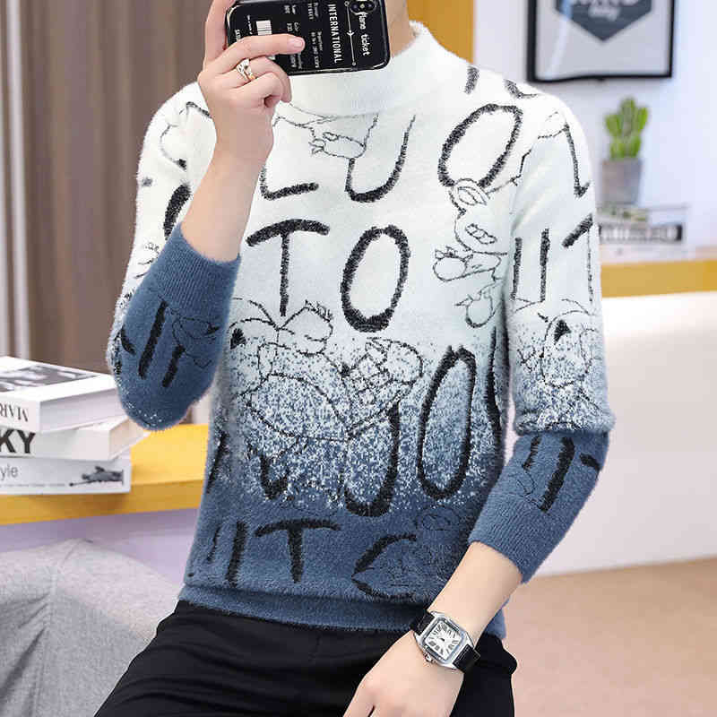 Autumn new men's semi high neck knitwear youth long sved sweaters warm bottom line sweater fashion, 815 blue
Autumn new men's semi high neck knitwear youth long sved sweaters warm bottom line sweater fashion, 815 blue