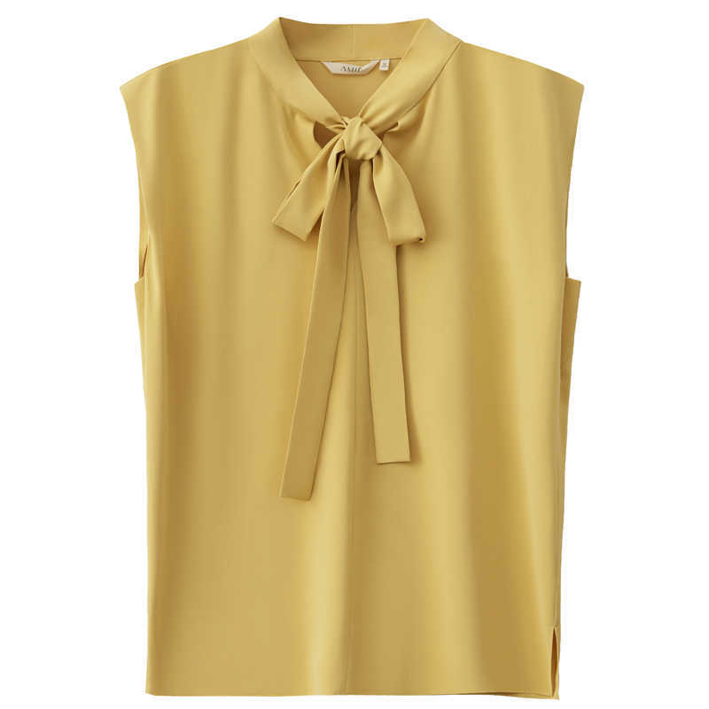 Minimalism Summer Women's Blouse Offical Lady Solid Bow Neck Chiffon Shirt Causal Tops 12140505 210527