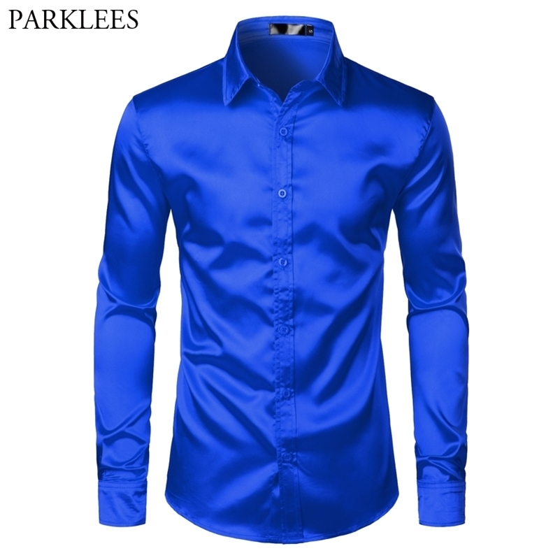 Royal Blue Silk Satin Shirt Men Luxury Brand Slim Fit Mens Dress Shirts Wedding Party Casual Male Casual Shirt Chemise 210615, Sliver
Royal Blue Silk Satin Shirt Men Luxury Brand Slim Fit Mens Dress Shirts Wedding Party Casual Male Casual Shirt Chemise 210615, Sliver