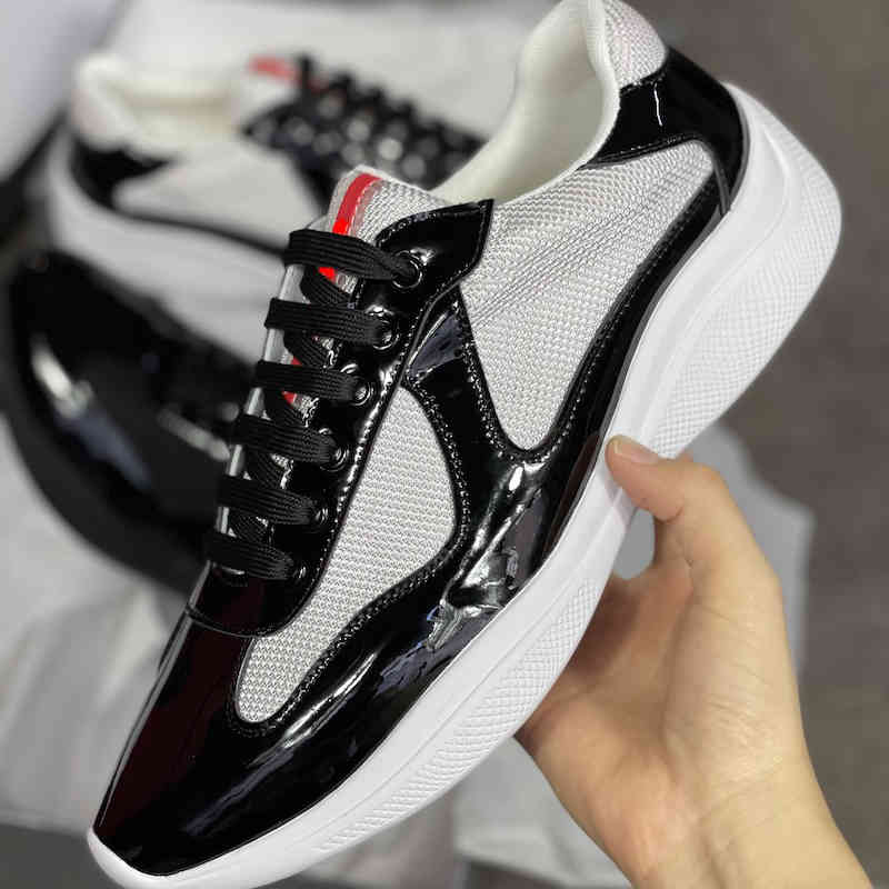 2020 Men America Cup Designer Sneakers Top Patent Leather Flat Trainers Black Blue Mesh Lace-up Nylon Casual Shoes Outdoor Shoes With Box
2020 Men America Cup Designer Sneakers Top Patent Leather Flat Trainers Black Blue Mesh Lace-up Nylon Casual Shoes Outdoor Shoes With Box
