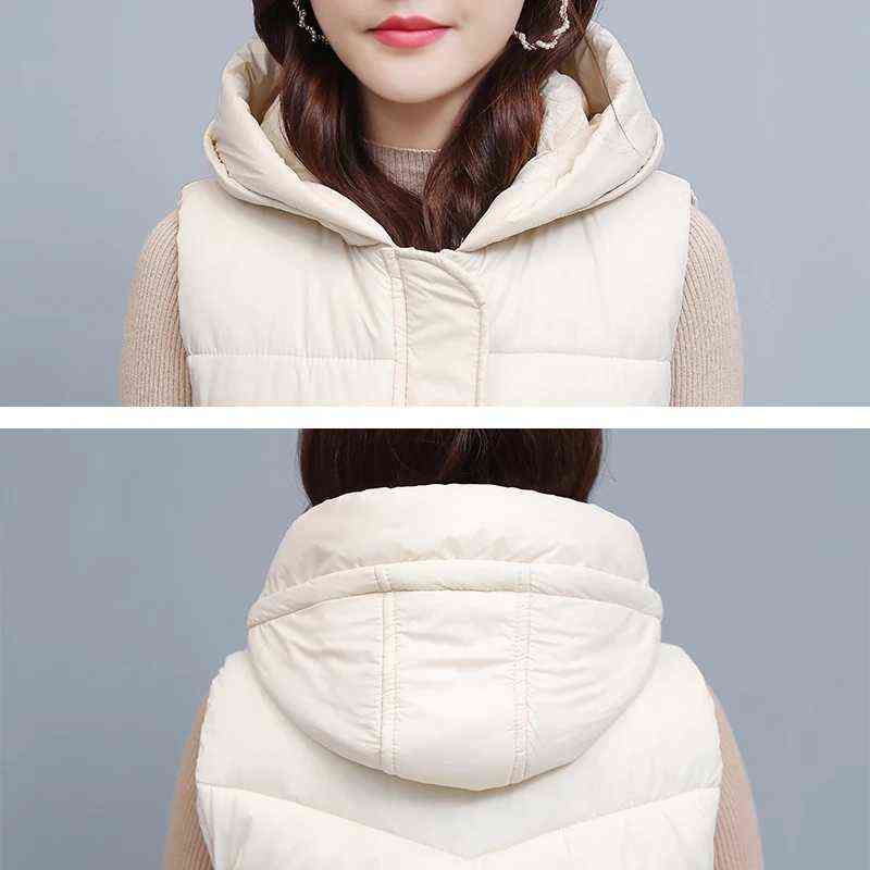 Women Winter Vest Zipper Coats Hooded Down Cotton Jacket Parkas Female Warm Loose Mid-Length Women's Sleeveless 211120