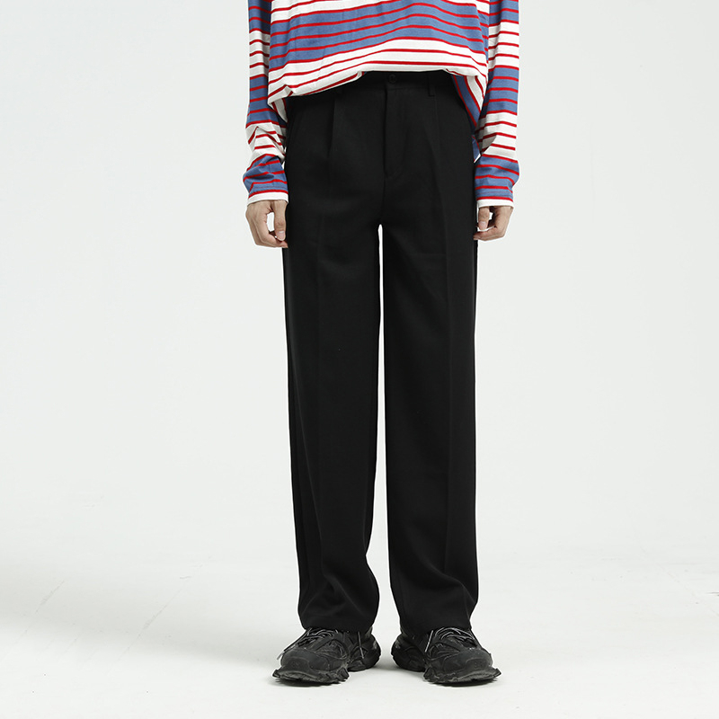 IEFB men's wear spring homemade wide leg trousers men Korean British loose straight pants all-match black gray trousers 210524