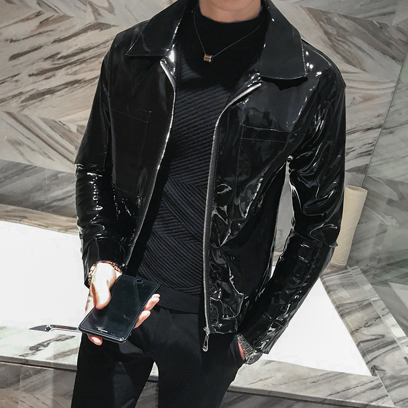 Shiny Leather Jacket Mens Stage Costume Red Black Brown Nightclub Club Mens Leather Jacket Solid Color Slim Mens Jacket Coats
Shiny Leather Jacket Mens Stage Costume Red Black Brown Nightclub Club Mens Leather Jacket Solid Color Slim Mens Jacket Coats