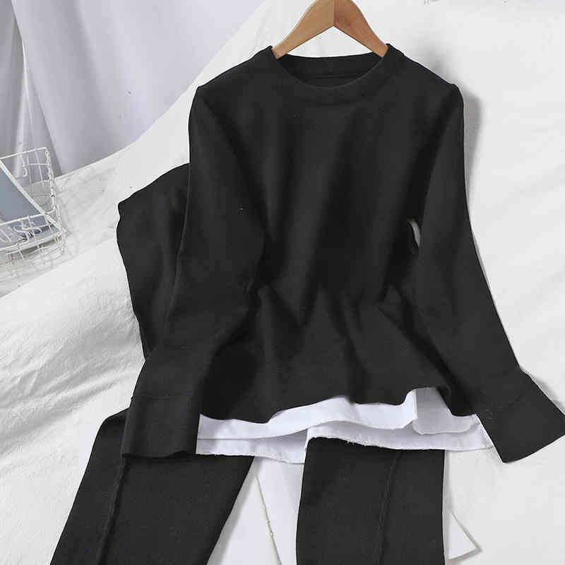 Neploe 2 Piece Outfits for Women Pants and Top Knitted Casual Suit Tracksuit Temperament Fall Clothes Female Two Piece Set 4G024 210422