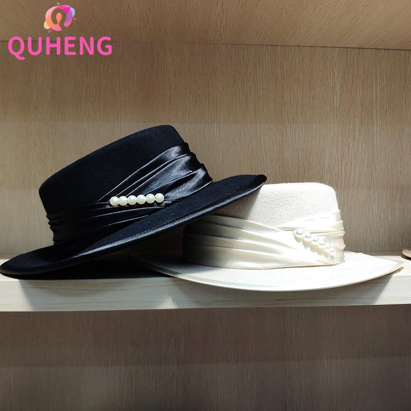Stingy Brim Hats QUHENG High-end Woolen Top Hat Pearl Decoration Flat Retro Fashion Women's Wool Felt Autumn And Winter M127, Blue;gray
Stingy Brim Hats QUHENG High-end Woolen Top Hat Pearl Decoration Flat Retro Fashion Women's Wool Felt Autumn And Winter M127, Blue;gray