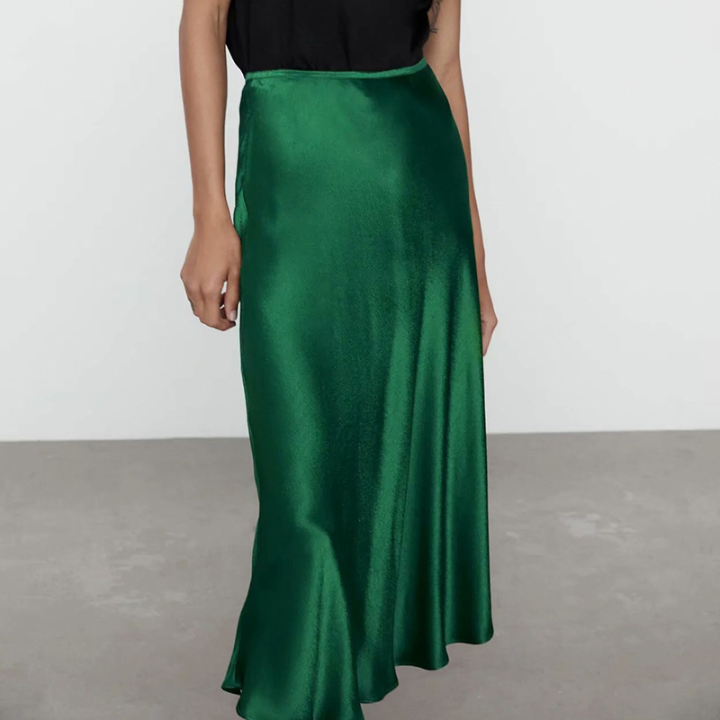 ZA Summer Girls Satin Skirt Arrival High Waist Casual s Straight Solid Female Zipper A-Line 210422