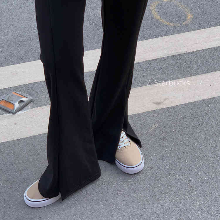 Skinny High Waist Black Split Flare Pants Women Casual Fashion Straight Bottoms Pant Streetwear Pantalones De Mujer Vintage 210429