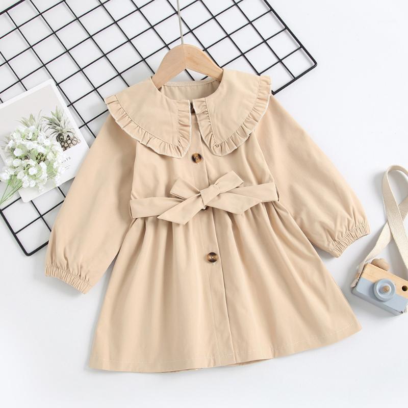 Coat Cute Casual Girls Windbreaker Autumn Children's Solid Color College Style Doll Collar Long-sleeve Jacket + Belt, Blue;gray 
Coat Cute Casual Girls Windbreaker Autumn Children's Solid Color College Style Doll Collar Long-sleeve Jacket + Belt, Blue;gray