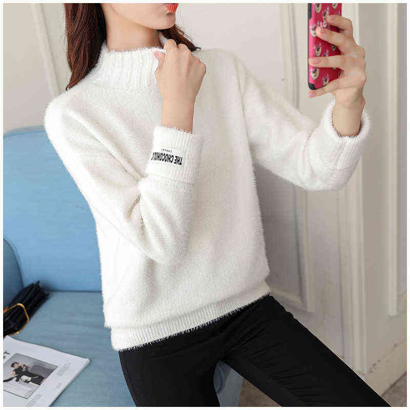 WEIHAOBANG Women's Mink Cashmere Half High Neck Loose And Thickened With Bottomed Long Sleeve Knitted Sweater 211109
