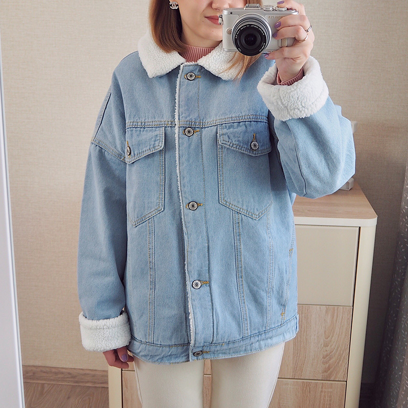 Women Winter Jackets thick outwear denim coat Solid turn down collar cotton jacket for female plus size M3XL 210524