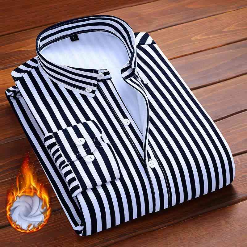 Aoliwen men Winter shirt keep warm striped men's long sleeve shirts Wool lining Flannel casual shirt soft high quality 210410