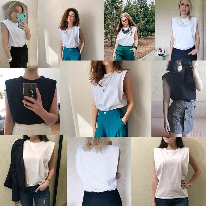 Summer Tees T-shirt Women Tops Casual Solid Sleeveless Regular Outwear Sexy Slim Office t-shirts Women Tops Blusas Female 210406