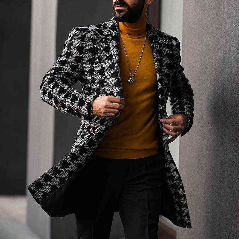 Autumn Winter Men Casual Coat Thicken Woolen Trench Coat Business Male Solid Classic Overcoat Medium Long Jackets Tops 211122