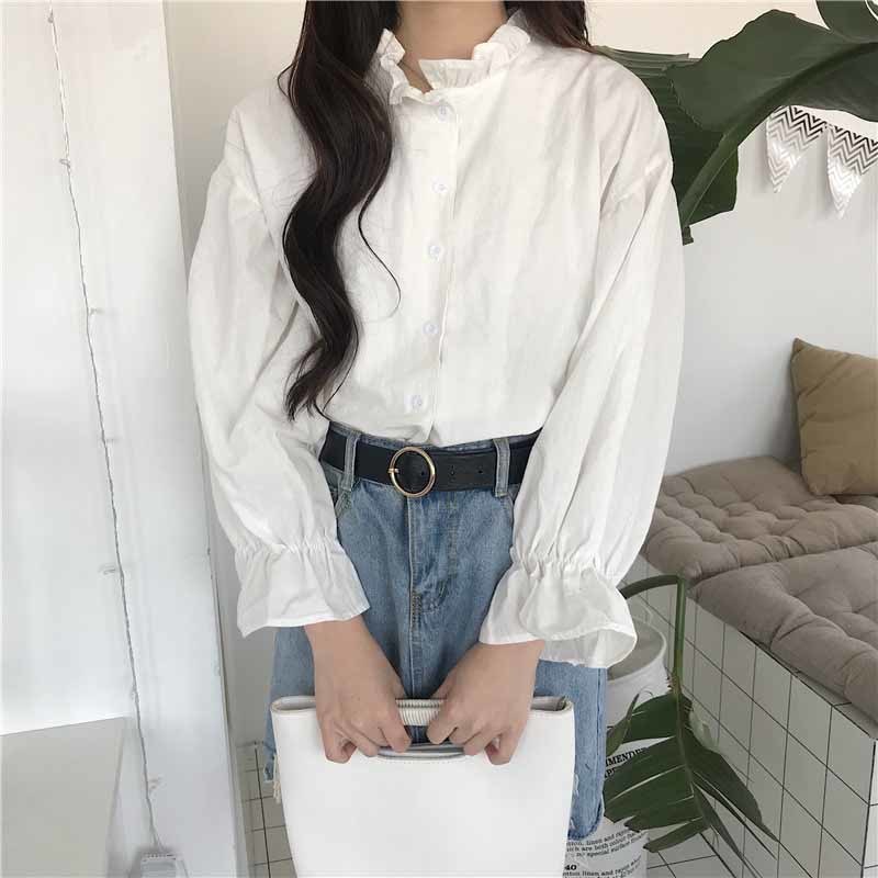 All-match Women Stylish Autumn White Solid Blouse Shirt Korean Style Long Sleeve Kawaii Casual Tops 11359 210508