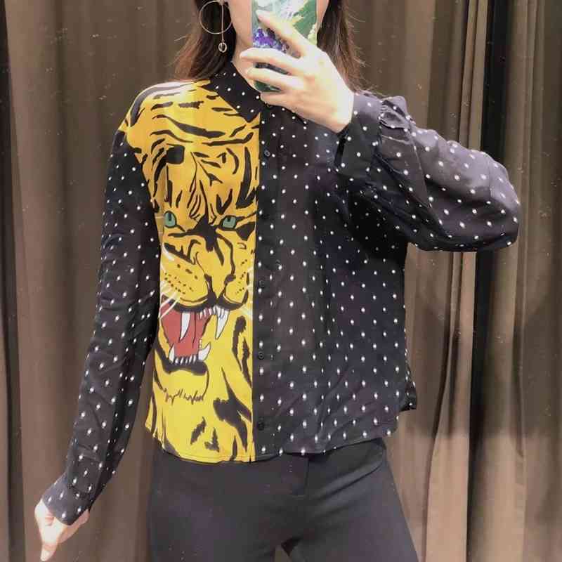 Women Dot Printing Splicing Shirts Female Nine Quarter Sleeve Blouses Casual Lady Loose Tops Blusas S8270 210430Z