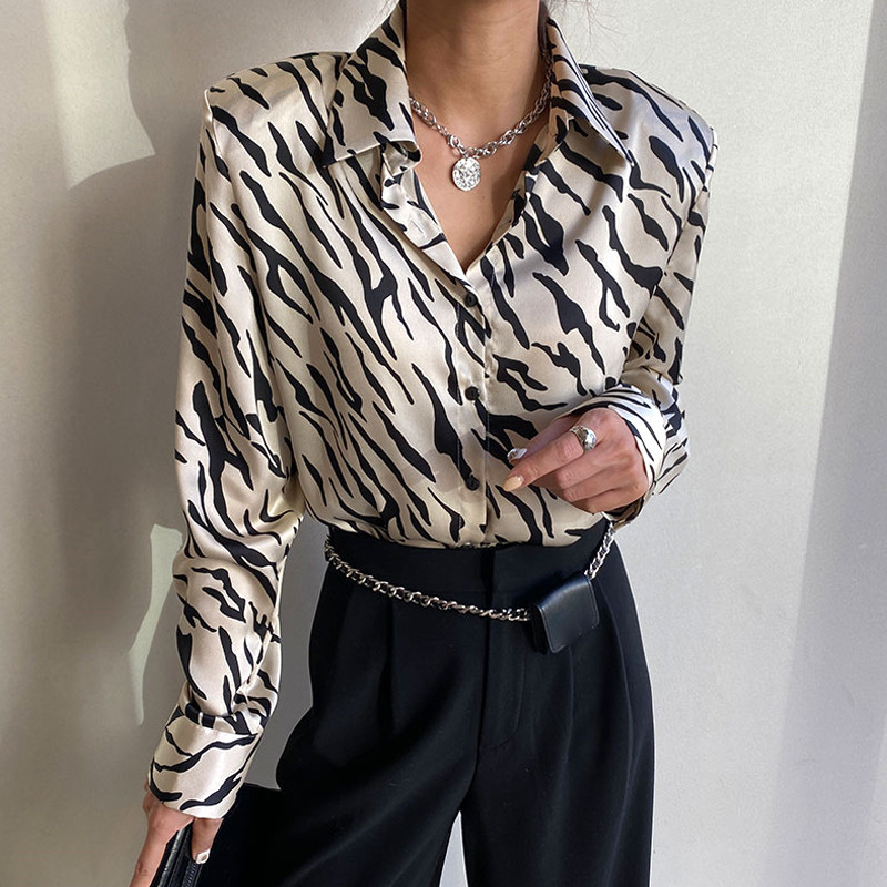 Nomikuma Korean Zebra Stripe Women Blouse Long Sleeve Turn-down Collar Elegant Shirt Spring Causal Blusas Femme New 6F428 210427