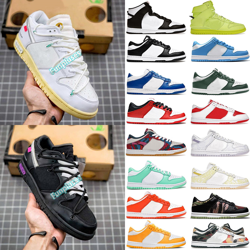 

With Box Athletic Shoes OW Lot 01 50 Low Sneakers High AMBUSH Flash Lime Black White UNC Classic Green Chicago Purple Pulse Men Women Trainers Running Shoe DK, 19