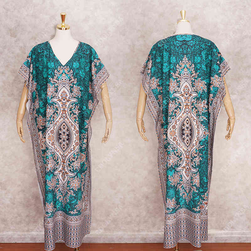 Vintage Bikini Cover-ups Plus Size Kaftan Boho Print Summer Dress Cotton Tunic Elegant Women Beach Wear Swim Suit Cover Up A860 210420