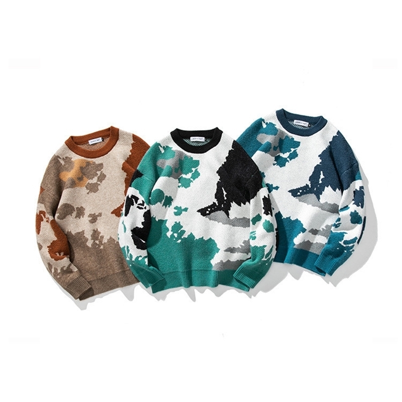 IEFB /men's clothing South summer dress Autumn Sweater camouflage style couple loose ins trendy knitwear men 210524