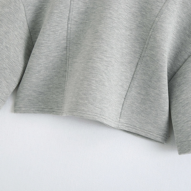 Loose Batwing Sleeve Gray Sweatshirt Women O Neck Pleated Cropped Tops Back Zipper Chic Pullover Hoodies Female Summer 210414