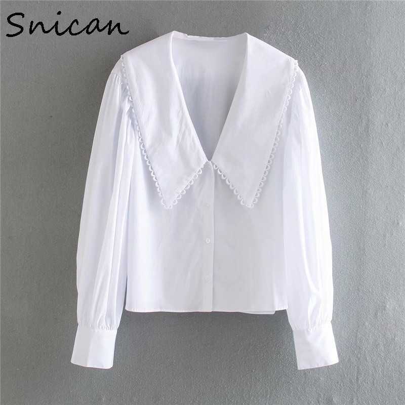 Snican basic white peter pan collar women blouse long sleeve office ladies uniform shirt za autumn spring camisa mujer chic 210719