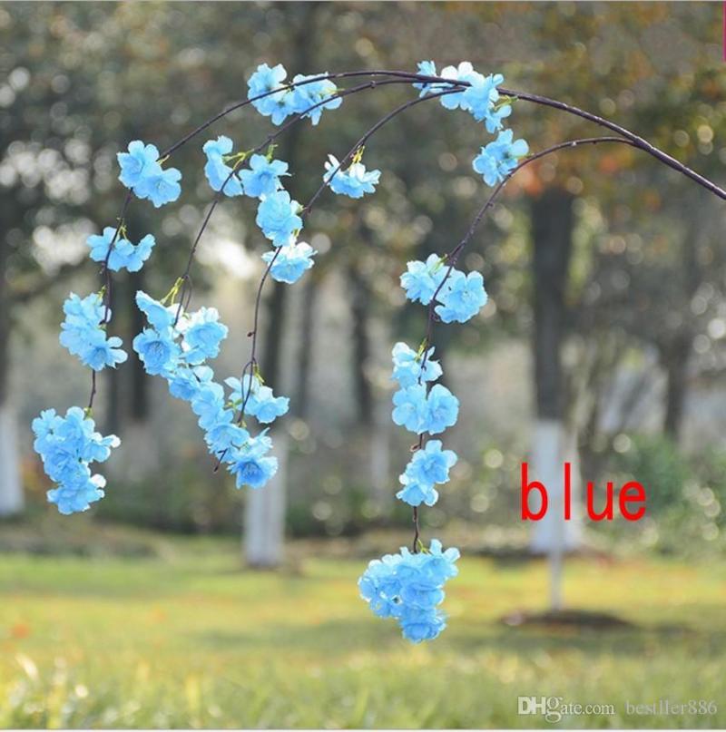 Four Branches Each Bouquet Simulation Cherry Blossom Flower Long-Peach Branch Wedding Arch Decorative Home Party Decor Flowers & Wreaths