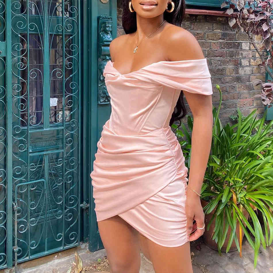 Summer Women Fashion Off Shoulder Short Sleeve Club Dress Sexy Draped Mini Celebrity Evening Runway Party Dresses 210423