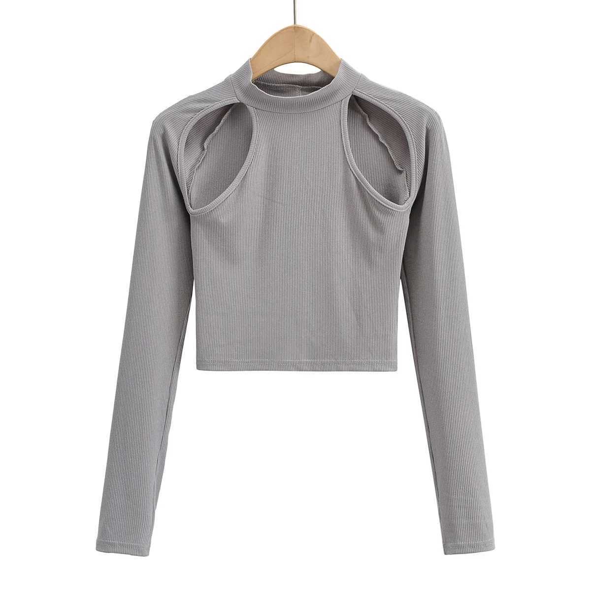 Women's Solid T-shirt Spring Slim Half-height Collar Strapless Long Tops 210615Z