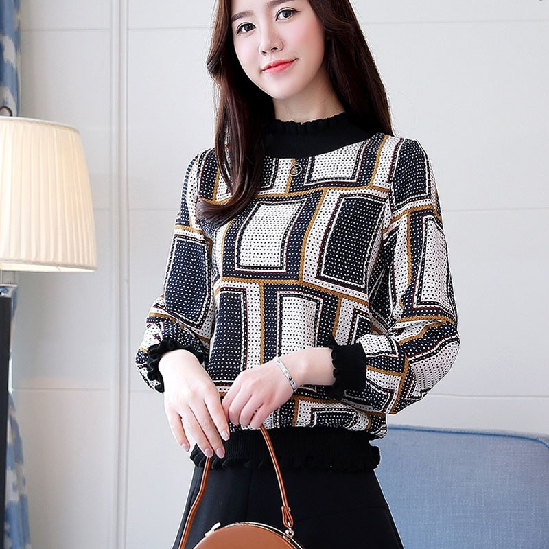 Spring Autumn Fashion Casual Long Sleeve Chiffon Female Tops Striped Plaid Women Blouse Shirt Blusas 0715 40 210518