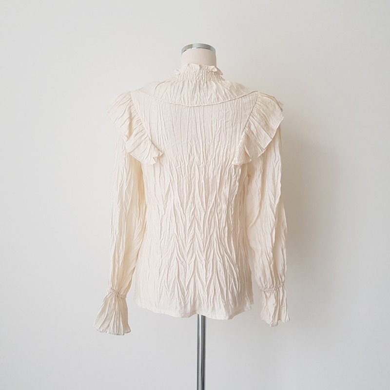 Puffed Long Sleeve Woman's Shirts Korean Clothes Ruffled V-neck Blouses Solid Color Overalls for Women 10573 210518