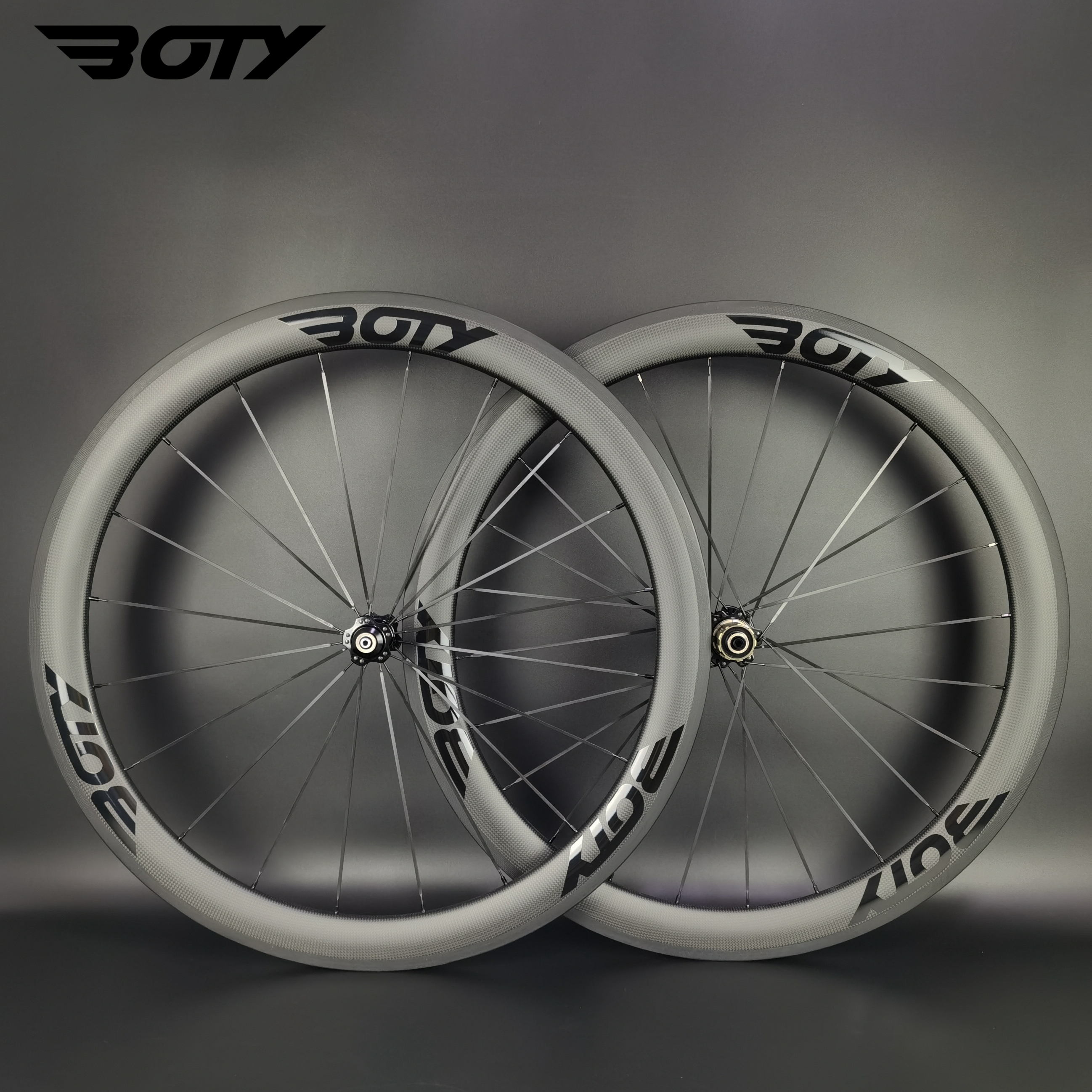 BOTY Black decals 700C Road carbon wheels 50mm depth 25mm width clincher/tubeless/tubular wheelset powerway R36 hubs with 3k matte
BOTY Black decals 700C Road carbon wheels 50mm depth 25mm width clincher/tubeless/tubular wheelset powerway R36 hubs with 3k matte