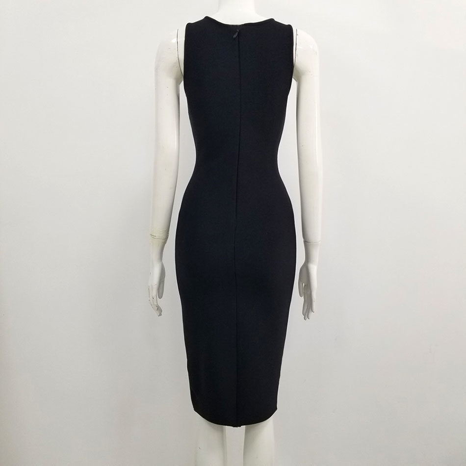 Free Sexy Hollow Black Bandage Dress Women V-neck Sleeveless Bodycon Club Nightclub Party Vestidos 210524