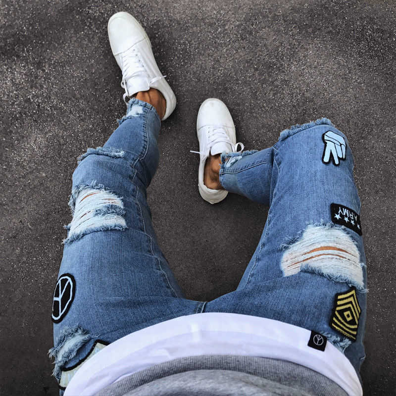 Men's Jeans Men Stylish Ripped Pants Biker Skinny Slim Straight Frayed Denim Trousers New Fashion skinny jeans men Clothes Y2303