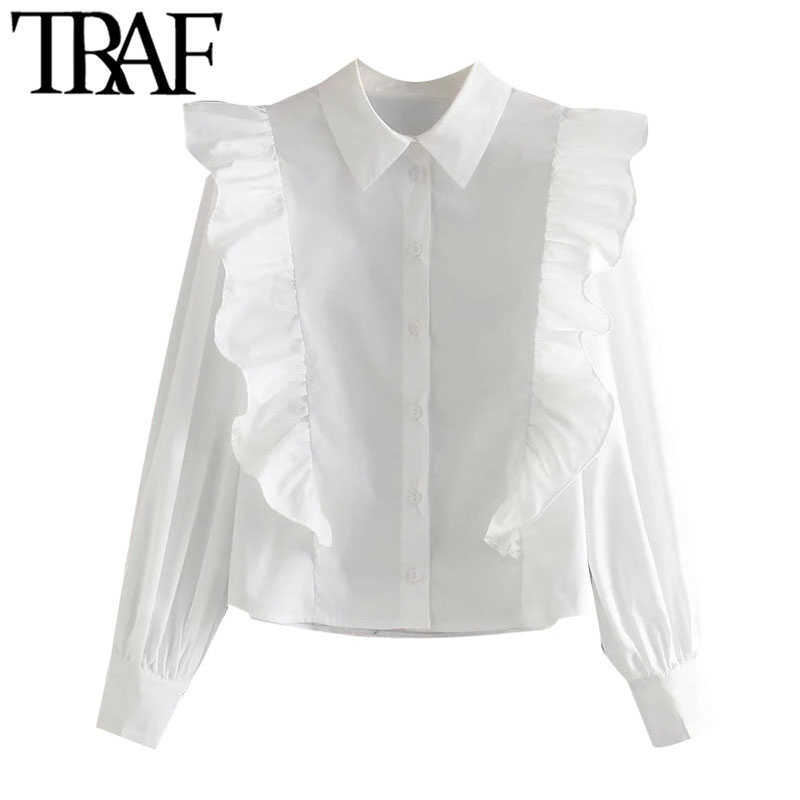 TRAF Women Fashion With Ruffle Trim Blouses Vintage Long Sleeve Button-up Female Shirts Blusas Chic Tops 210721, As picture
TRAF Women Fashion With Ruffle Trim Blouses Vintage Long Sleeve Button-up Female Shirts Blusas Chic Tops 210721, As picture