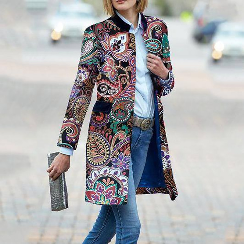 Women Coat Fashion Printed Jacket Long Sleeve Loose Overcoat All Match Plus Size Ladies Jackets Autumn 210513