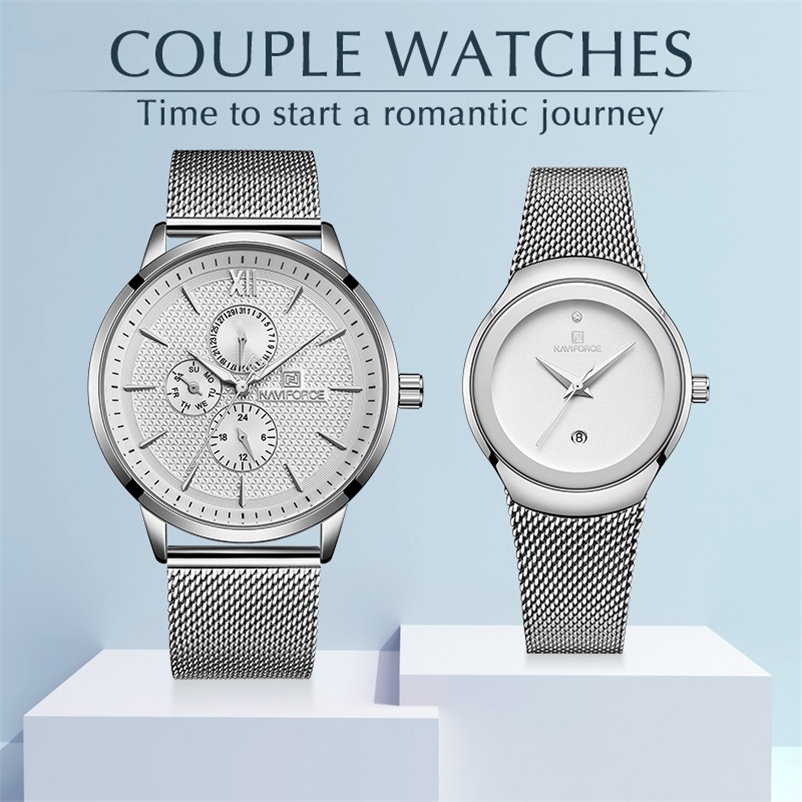 NAVIOFRCE Couple Watch for Men and Women Stainless Steel Band Waterproof Lovers Watches Fashion Casual Wristwatch Gifts For Se 210608, Silver white
NAVIOFRCE Couple Watch for Men and Women Stainless Steel Band Waterproof Lovers Watches Fashion Casual Wristwatch Gifts For Se 210608, Silver white