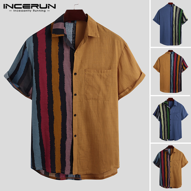 Summer Vocation Shirts Men Short Sleeve Lapel Breathable Camisa Loose Buttons Blusa Fashion Striped Patchwork Shirts INCERUN 3XL, White;black
Summer Vocation Shirts Men Short Sleeve Lapel Breathable Camisa Loose Buttons Blusa Fashion Striped Patchwork Shirts INCERUN 3XL, White;black