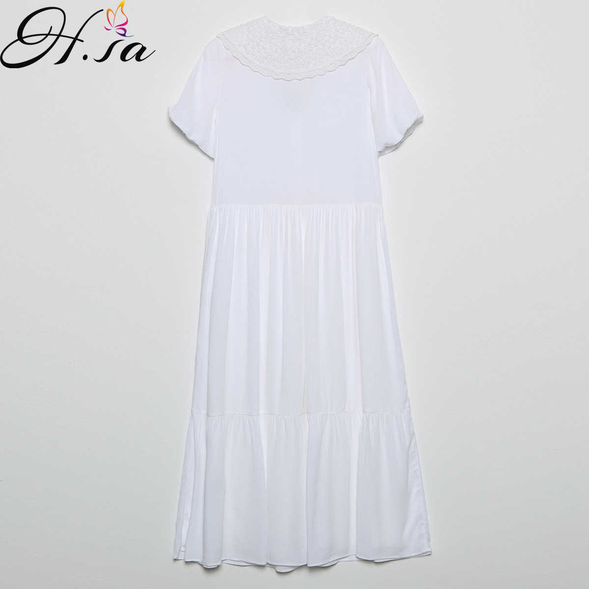 Hsa European and American Summer Wind Women's Hollow Embroidered Short Sleeve Dress 2277 210716